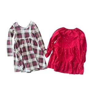Hanna Andersson Holiday Girls Dress Lot Of 2 Size 6-7 Christmas Plaid Red Stars